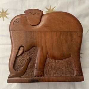 Vintage Elephant Shaped Wooden Cigarette Box